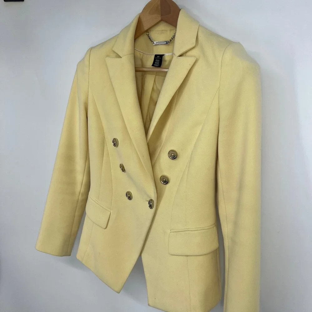 White House Black Market Yellow Double Breasted Blazer Gold Buttons 00P - Picture 3 of 10